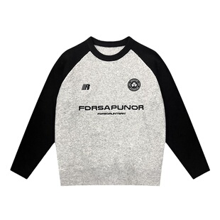 FDR 国潮美式插肩拼接圆领毛衣男女秋冬季潮牌情侣印花针织衫上衣