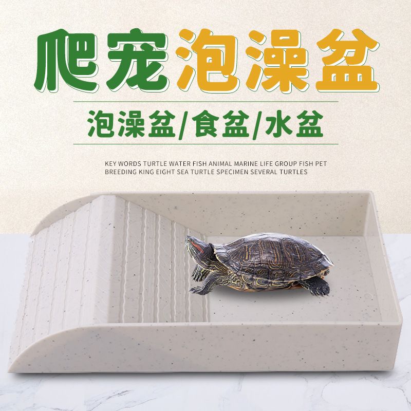 新品 陆龟防滑塑料泡澡盆爬行动物台阶晒爬台饮食盆乌龟花纹喂水