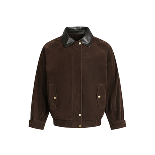 UNLG美式复古皮领拼接麂皮夹克外套男春季宽松休闲cleanfit高级感