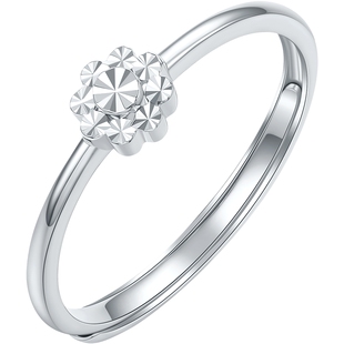 六桂福纯铂金戒指新款爆款女白金素圈小花纯银指环新年情人节礼物