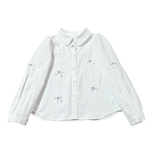 小童木 立体花朵女童白衬衫春装2026新款洋气上衣女大童长袖衬衣