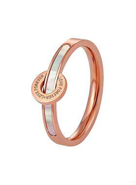 百搭玫瑰金贝母圆环女士钻石戒指