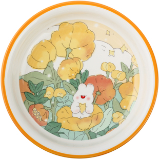 蓝莲花茉茉兔卡通甜品盘子可爱陶瓷碗碟儿童可爱的餐具碗吃饭面碗