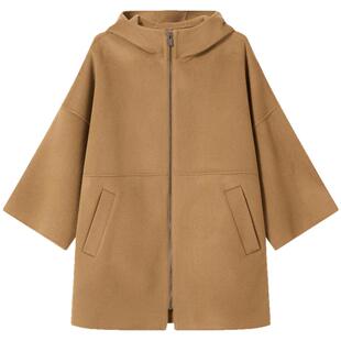 含山羊绒 BEANPOLE滨波 女士商务休闲土黄连帽中长款大衣