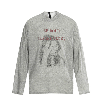 美式复古字母人物印花长袖T恤