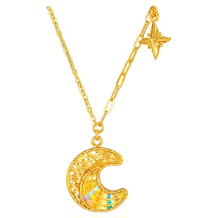 金至尊闪醉金黄金月亮项链女2026新款幻彩炫彩足金星月锁骨链套链