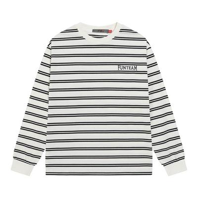 Fun2025秋冬季新品条纹刺绣宽松廓形长袖T恤男女同款复古休闲百搭