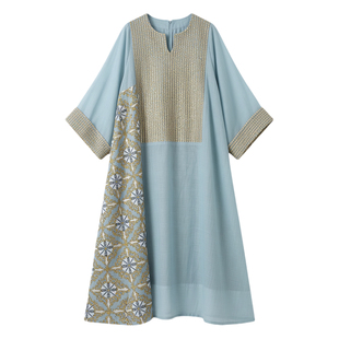 Print loose long-sleeved long dress   印花宽松长袖连衣中长裙