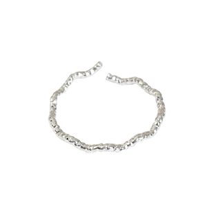 叠戴绝美~银色简约几何波浪素圈开口戒指女高级感指环温柔食指戒