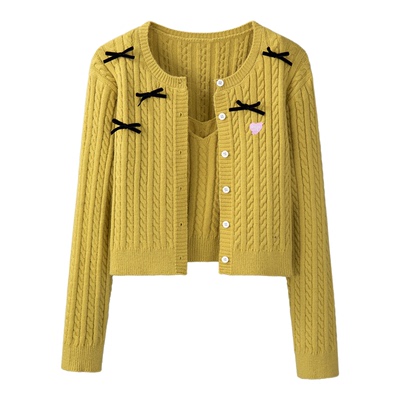 春秋新款蝴蝶结甜美针织衫