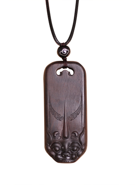 民族风檀木貔貅平安无事牌长项链