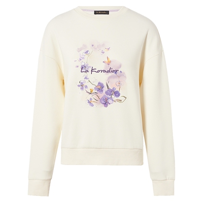 La Koradior拉珂蒂新款蝴蝶印花卫衣纯色长袖简约套头衫百搭通勤