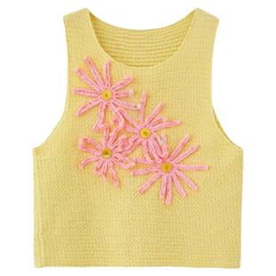 阿娇钟欣潼同款夏季花朵刺绣钩花网红黄色无袖针织背心马甲女