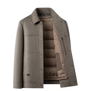 双面羊绒大衣男士短款翻领加厚羽绒服内胆男装夹克冬季羊毛呢外套