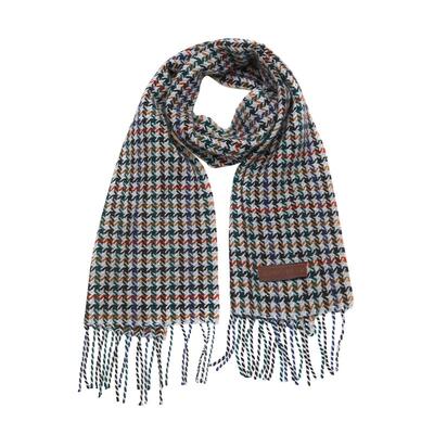 鹿王羊绒围巾千鸟格流苏保暖