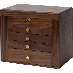 梵瀚 木质首饰收纳盒带锁大容量黄金珠宝盒带镜新年礼物手饰品盒