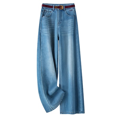 蓝色阔腿牛仔裤女秋冬2025新款