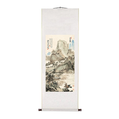 傅抱石《万松山馆图》竖版卷轴山水画客厅装饰画茶楼走廊过道挂画