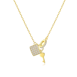 Cider 小锁钥匙925纯银项链锆石精美生日礼物设计项链女锁骨链