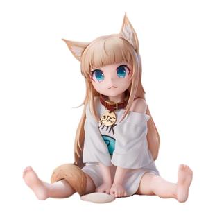 坐姿美少女黄豆粉 猫娘手办坐着吃鱼 动漫模型桌面机箱车载摆件