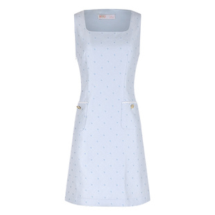 固执夏季新款气质小香风方领提花无袖短款连衣裙32442LQ09005