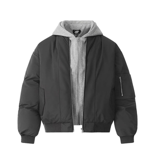 Holocene美式潮牌冬季假两件外套男秋冬宽松棉服连帽痞帅百搭夹克