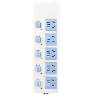 10A蓝白插排插一体铜带指示灯家用办公安全门分控单独立开关插座