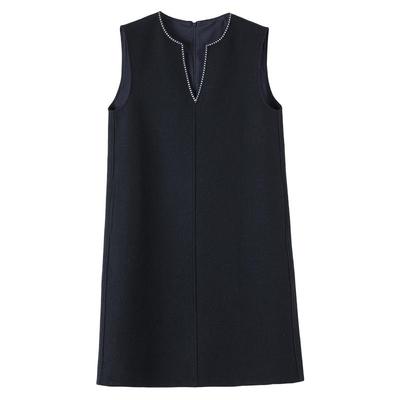 晚白秋冬轻奢背心裙毛呢连衣裙女