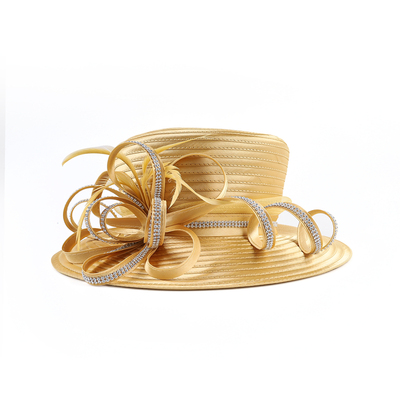 欧美风黑色缎面色丁礼帽女宴会帽优雅大檐帽遮阳防晒帽百搭教堂帽