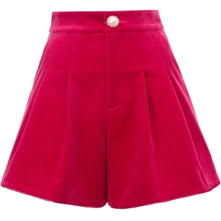 【奥莱】MAXRIENY复古灯芯绒压腿短裤a字高腰压褶短裤女秋