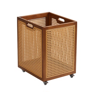 藤编零食玩具衣服收纳筐家用瑜伽垫高颜值衣篓可移动带轮编制篮子