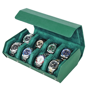 十字纹牛皮八位装机械腕表收纳盒真皮旅行便携式手表盒子高端礼盒