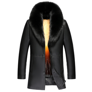 冬季海宁中老年真皮皮衣男爸爸装中长款绵羊皮貂内胆皮草大衣外套