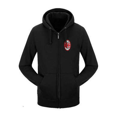 AC米兰队服意甲红黑军团伊布足球迷服开衫卫衣男女拉链外套带帽衫