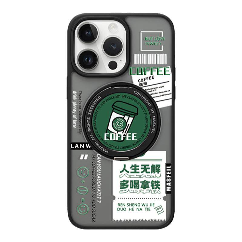 ANGYING × 先喝咖啡适用苹果16promax手机壳iPhone17pro新款支架ip15pm全包13磁吸支点Fo5简约14高级保护套