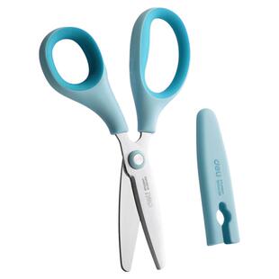 得力剪刀儿童小型小学生安全手工专用宝宝幼儿园小剪子锯齿花边圆头便携高颜值美术剪纸特氟龙不粘胶带保护套