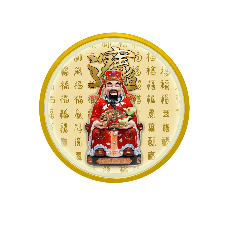 文财神财神爷灯画发财招财招财财神供桌后背景灯画灯圈圆形画挂画