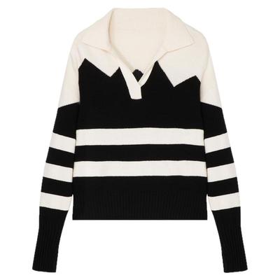 H·GENTEEL荷高 春新品风格款POLO领口黑白条纹毛衫GCD11650555