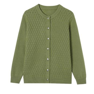 恒源祥纯羊毛毛衣秋季开衫女装新款圆领妈妈宽松针织百搭上衣外套