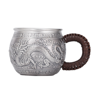 银茶杯套装纯银999主人杯品茗杯带把银水杯女百福龙凤复古茶杯子