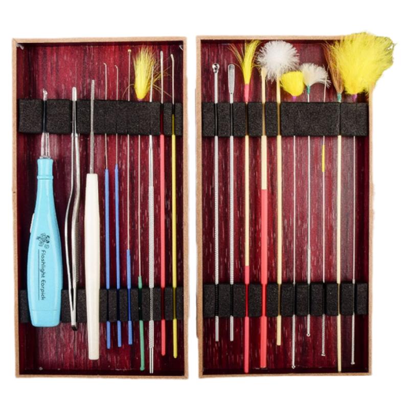 采耳工具套装20件套专业掏耳勺耳扒技师掏耳朵打耳工具木盒家用