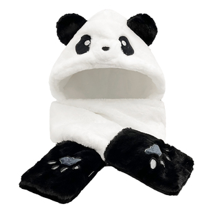 小熊猫帽子围巾一体冬季保暖三件套女护颈男防寒防风骑行雷锋帽