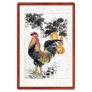雄鸡葫芦图 国画挂画 大吉大利图 金鸡报晓画 名家水彩宣纸雄鸡图