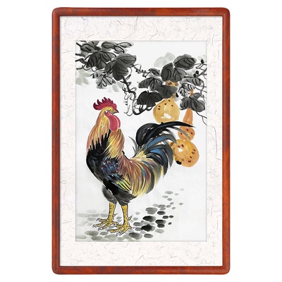 雄鸡葫芦图 国画挂画 大吉大利图 金鸡报晓画 名家水彩宣纸雄鸡图