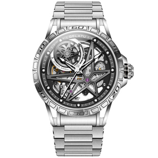 格拉图名表品牌正品时尚潮流夜光男士手表机械表钢带防水男款腕表