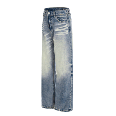 美式复古高街做旧直筒牛仔裤男