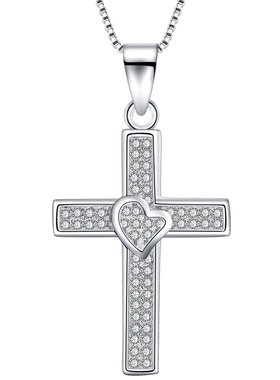 纯银十字架项链情侣镶嵌吊坠银饰
