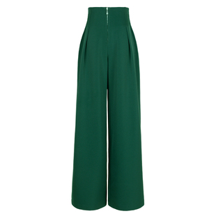 高腰收腹阔腿裤女春夏雪纺显瘦休闲长裤垂感绿色直筒裤西装拖地裤
