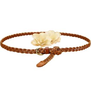 皮带女真皮头层纯牛皮棕色装饰配裙复古百搭编织免打孔打结细腰带