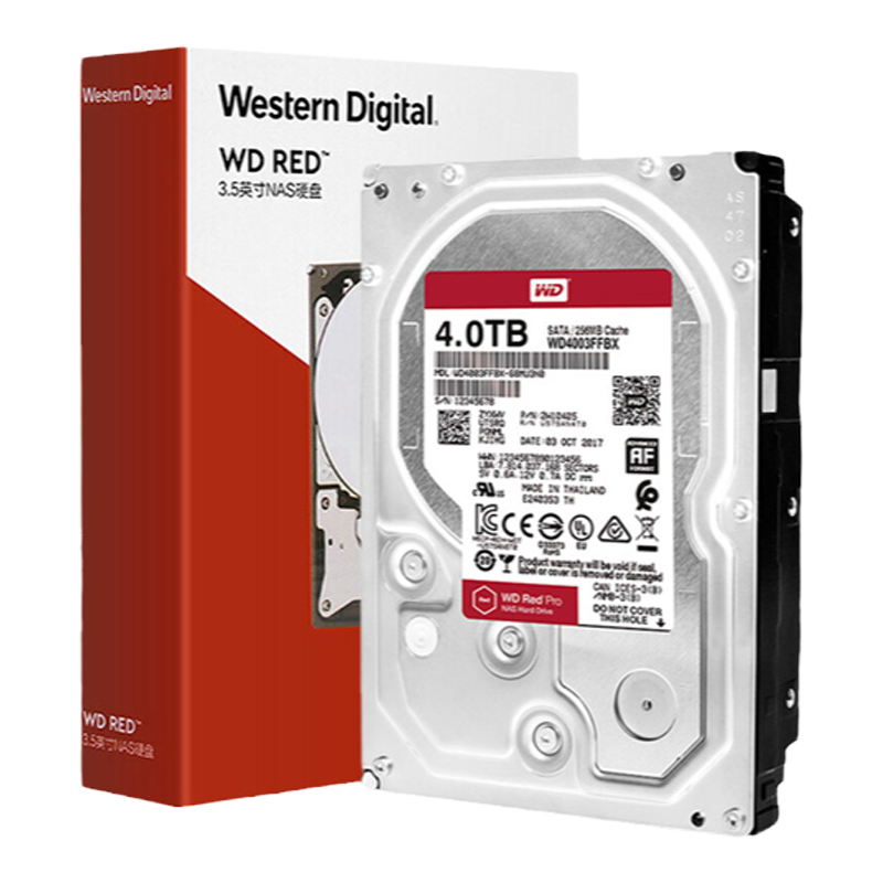 WD西部数据 NAS硬盘 红盘 PRO 4TB 7200转 CMR机械硬盘WD4003FFBX